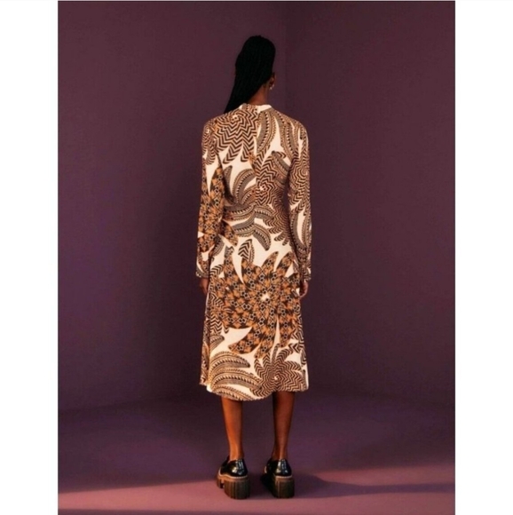 Farm Rio Midi Dress L Bodycon Long Sleeve Tropical Sand Yawanawa Vanahu - Picture 3 of 13